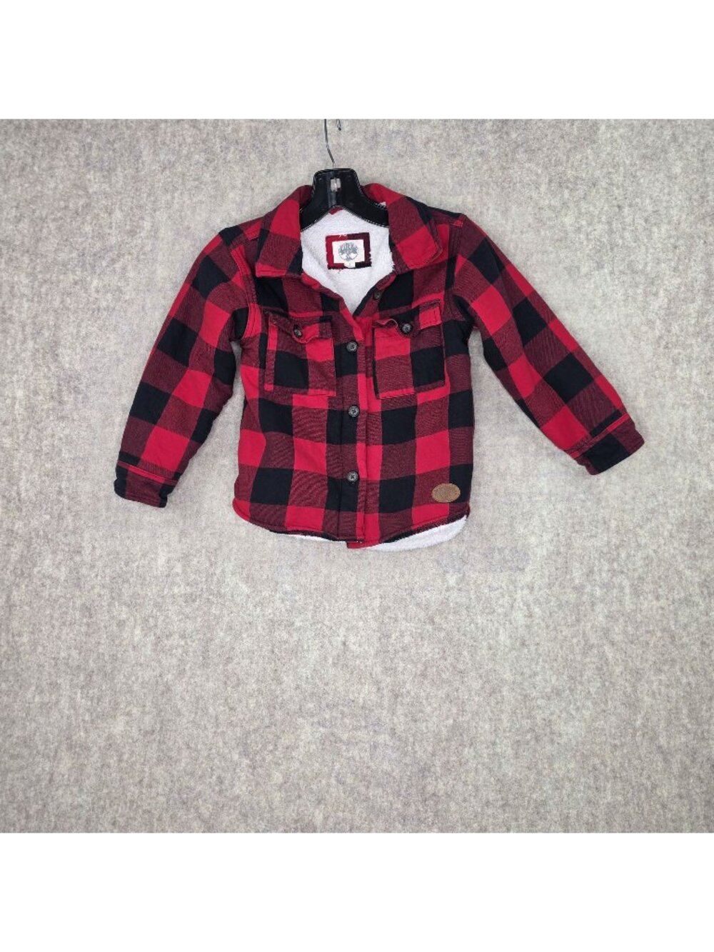 Outdoor Kids Boys Plaid Red & Black Sherpa-Lined Jacket Small Cotton Blend